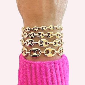 Mariner Chain Bracelet, Mariner Link Bracelet, Mariner Link Chains, Gold Link Bracelet 6mm, 8mm, 10mm 13mm, Men's Women's, Jewelry Gifts