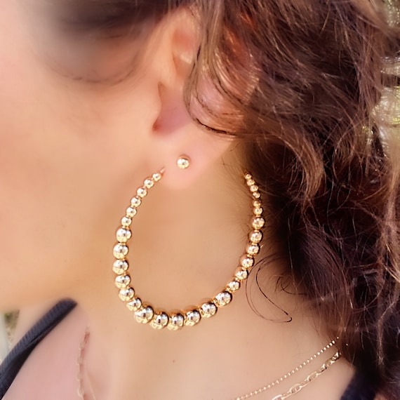 The Crown Beaded Hoop Earrings - 12ct gold beaded hoop earrings - gold –  Zoe Sembi Jewellery
