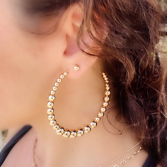 Large Gold Beaded Hoops