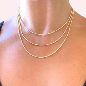 2mm Gold Bead Necklace, Dainty Gold Beaded Necklaces for Women, Adjustable Necklace, Minimalists Jewelry, Simple Gold Beaded Choker