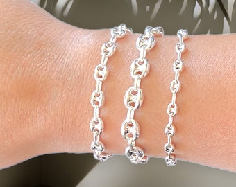 Silver Mariner Bracelet, Puffed Mariner Chain, Silver Chain Bracelets Men Women,  Thick Silver Bracelet, Link Bracelet, Gifts for Her Him