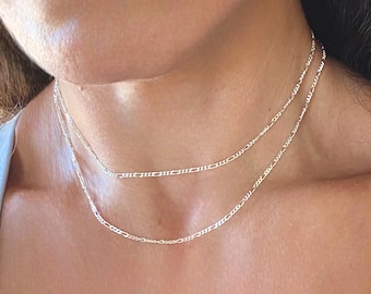 Silver Figaro Chain Necklace in Solid 925 Sterling Silver, Dainty Figaro Chain 14" 15" 16" 18" 20", Classic Style, Handmade Silver Jewelry,