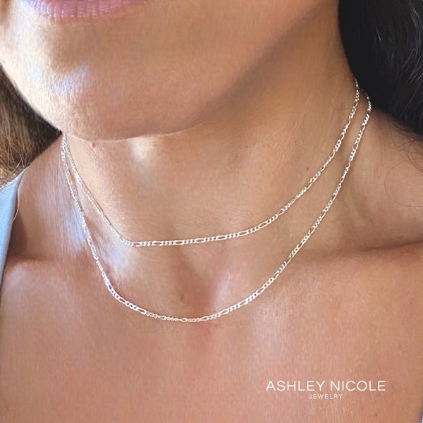 Silver Figaro Chain Necklace in Solid 925 Sterling Silver, Dainty Figaro Chain 14" 15" 16" 18" 20", Classic Style, Handmade Silver Jewelry,