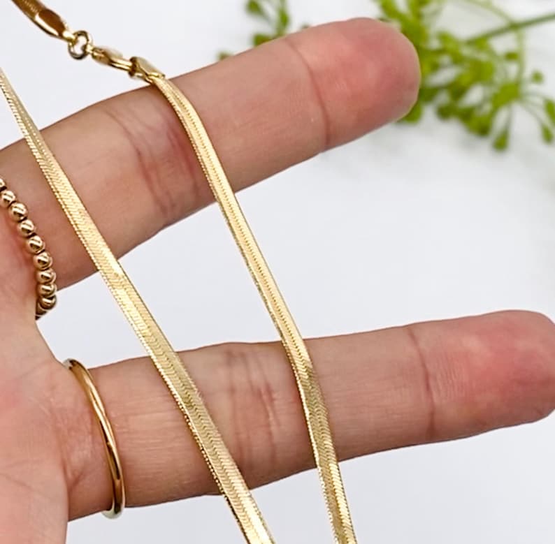 Herringbone Chain Gold Herringbone Skinny Gold Chain Snake Etsy