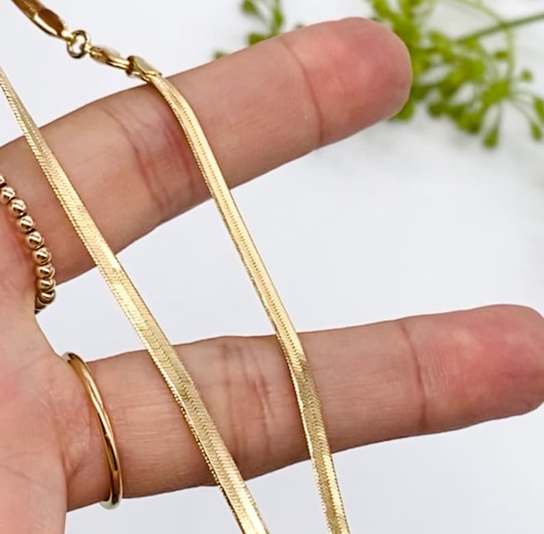 Visgraat ketting voor vrouwen, gouden ketting ketting, minimalistische ketting, slang ketting ketting, verstelbare gelaagdheid ketting, cadeaus voor moeder afbeelding 7