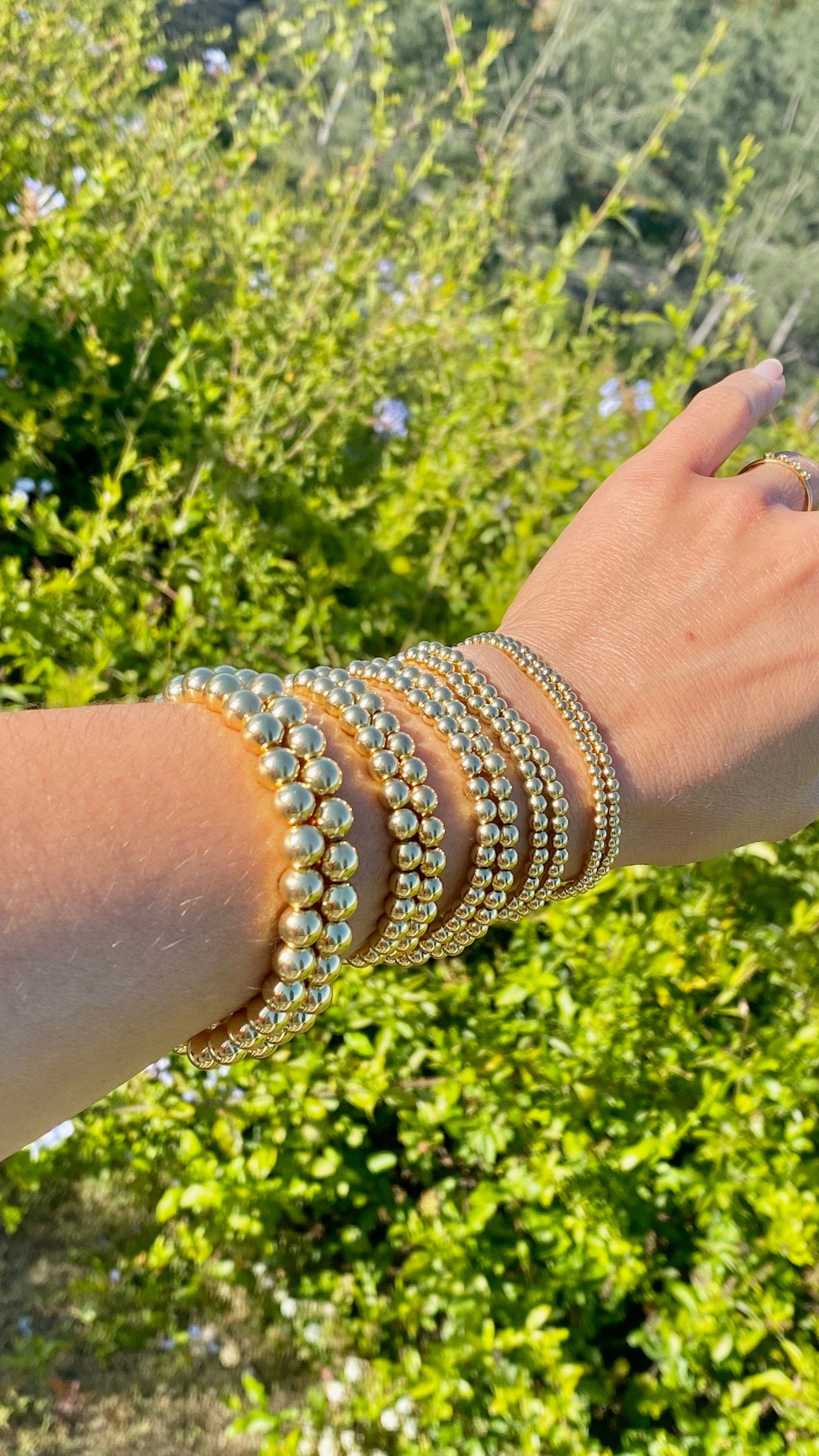 Gold Beaded Bracelets Gold Bead Elastic Bracelets Gold Etsy