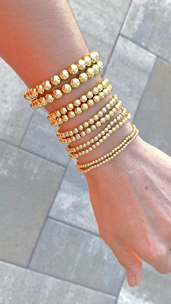 Gold Beaded Bracelets, Gold Bead Elastic Bracelets, Gold Bracelet