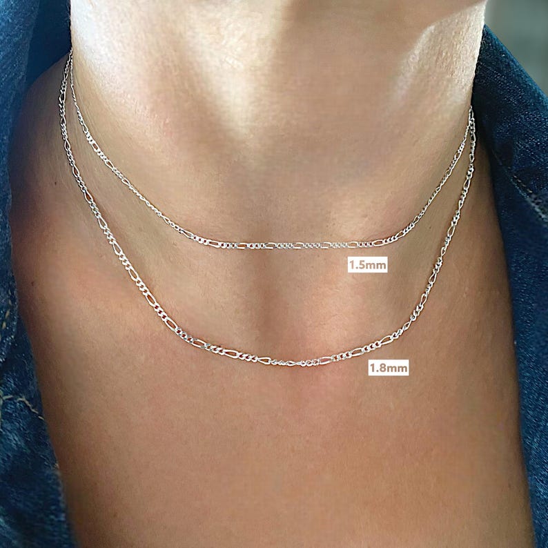 Solid 925 Sterling Silver Figaro Chain Necklace ITALY Men Women