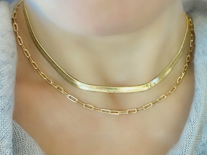 Gold Herringbone Necklace 4mm Gold Filled Herringbone Flat Etsy