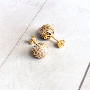 Pave Ball Stud Earrings, Crystal Ball Earrings, Sparkle Disco Ball Earrings, 6mm 8mm 10mm CZ Diamond Ball Earrings, Gifts for Her Him