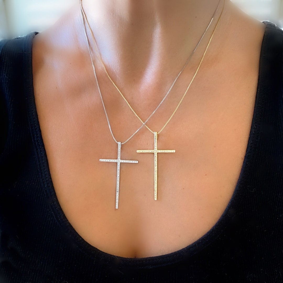 Large Cross Necklace, Long Cross Necklace, Simple Cross Necklace