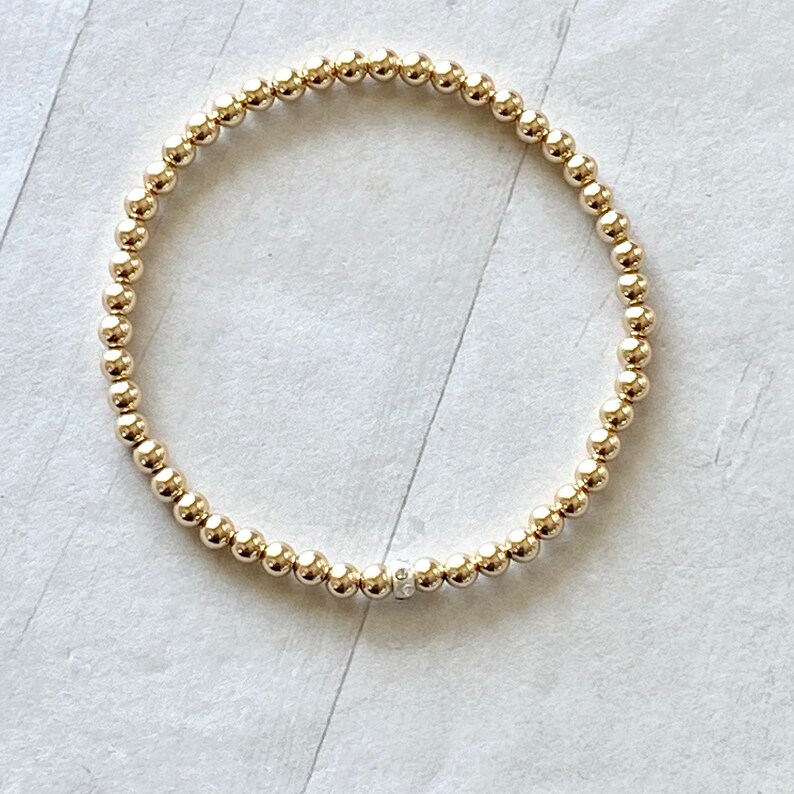 14K Gold 5mm Beaded Bracelet, Beaded Stacking Bracelet, 5mm Gold Bead Ball Bracelet, Real Gold Large Beaded Ball Bracelet On Elastic Stretch