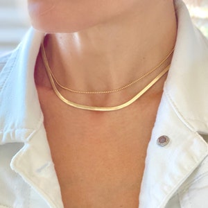 Visgraat ketting voor vrouwen, gouden ketting ketting, minimalistische ketting, slang ketting ketting, verstelbare gelaagdheid ketting, cadeaus voor moeder afbeelding 5