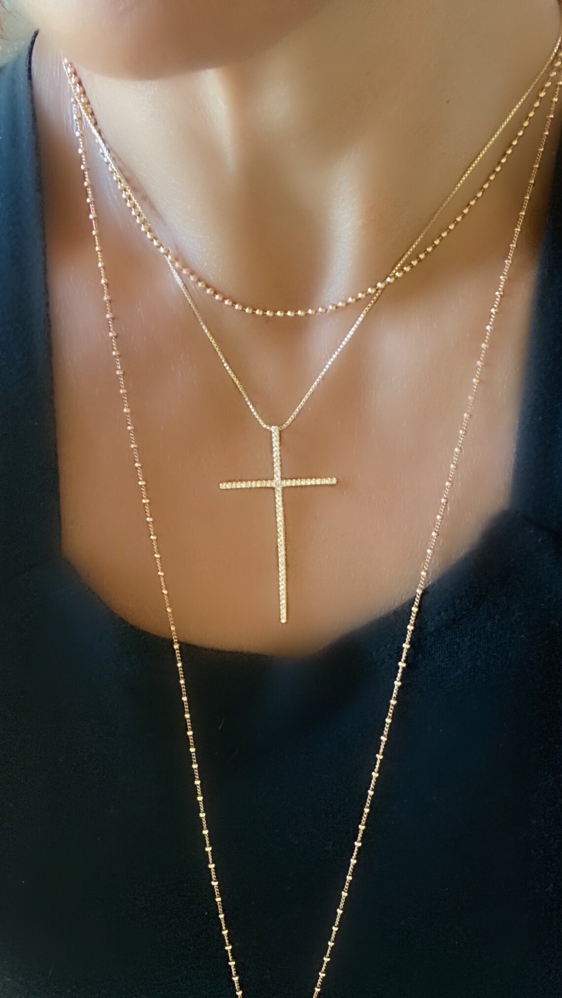 Large Cross Necklace Long Cross Necklace Simple Cross Etsy