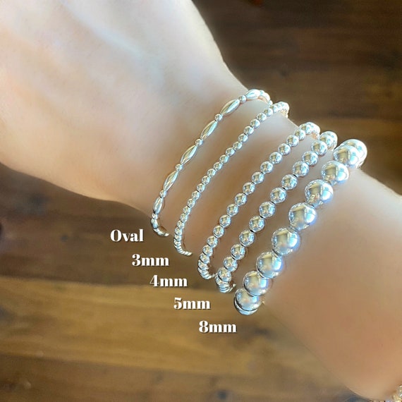 The Katie | Sterling Silver Bead Bracelet | Silver Bead Stretch Bracelet | 3mm 4mm 5mm 6mm 8mm Sterling Silver Bead Bracelet