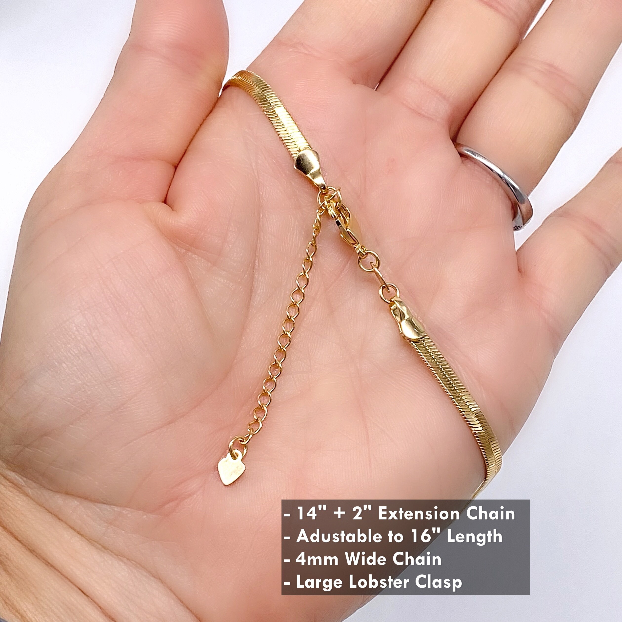 Gold Herringbone Necklace 4mm Gold Filled Herringbone Flat Etsy