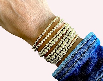 14K Gold Filled Beaded Bracelet, Custom Fit Gold Ball Bracelet, Dainty Stackable Everyday Jewelry, Tarnish-Resistant Gold Bracelet, Handmade