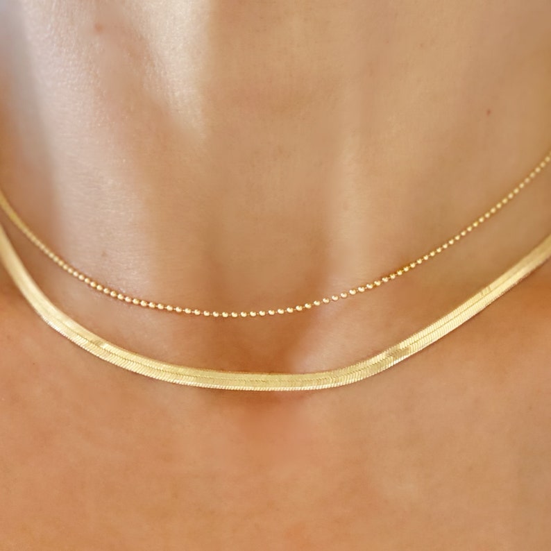 Visgraat ketting voor vrouwen, gouden ketting ketting, minimalistische ketting, slang ketting ketting, verstelbare gelaagdheid ketting, cadeaus voor moeder afbeelding 4