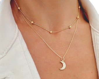 CZ Moon Pendant Necklace, Crescent Half Moon Necklace, Dainty Moon Necklace, Minimalist Jewelry, 925 Sterling Silver Necklace for Women