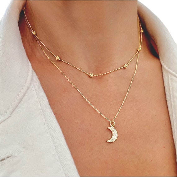 CZ Moon Pendant Necklace, Crescent Half Moon Necklace, Dainty Moon Necklace, Minimalist Jewelry, 925 Sterling Silver Necklace for Women