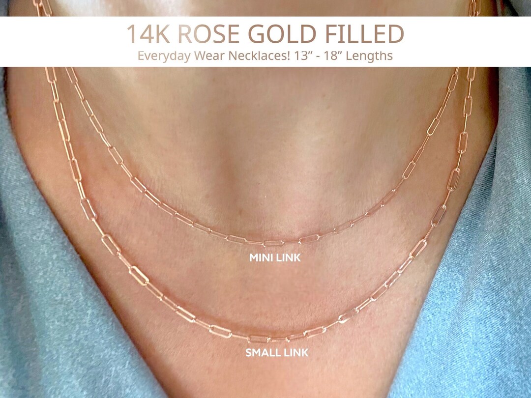 Rose Gold Paperclip Chain Necklace, Minimalist Jewelry Necklace, 14K