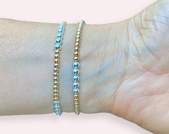 Two-Tone Beaded Bracelet, Gold & Silver Ball Bead Bracelet, Custom Size Jewelry, Mixed Metal Layering Bracelet, Jewelry Gift for Her