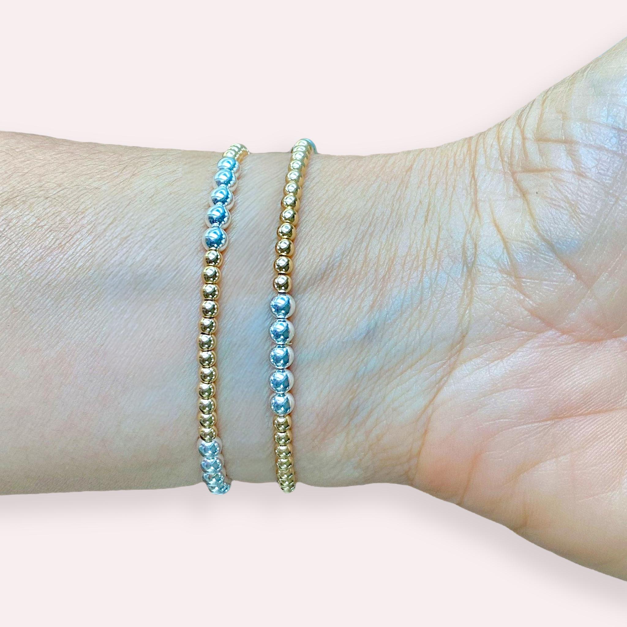 Two-Tone Beaded Bracelet, Gold & Silver Ball Bead Bracelet, Custom Size Jewelry, Mixed Metal Layering Bracelet, Jewelry Gift for Her