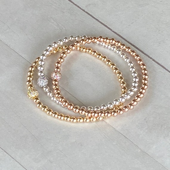 Gold, Rose Gold, Silver Beaded Bracelets