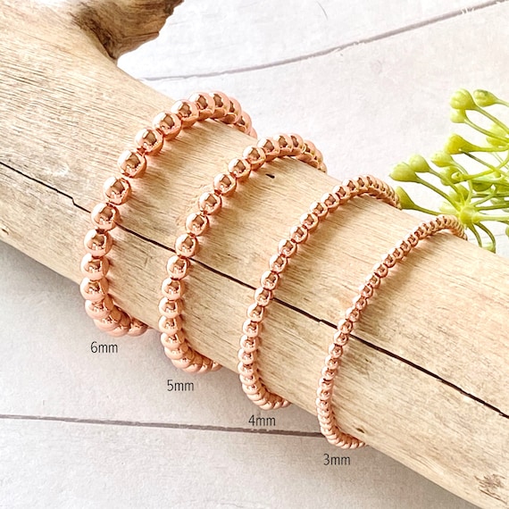 Rose Gold Beaded Bracelets, Stretchy Bracelets, Rose Gold Plated