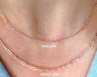 14K Rose Gold Paperclip Chain, Minimalist Everyday Layering Jewelry, Dainty Filled Gift for Her