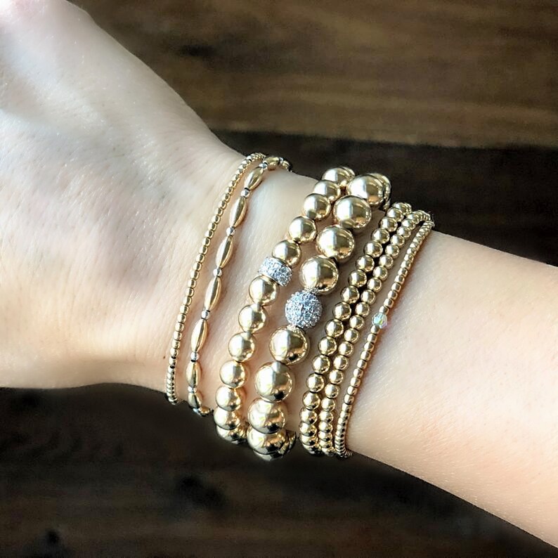 Gold Bead Bracelet 14K Gold Filled Beaded Bracelet Gold Bead Etsy