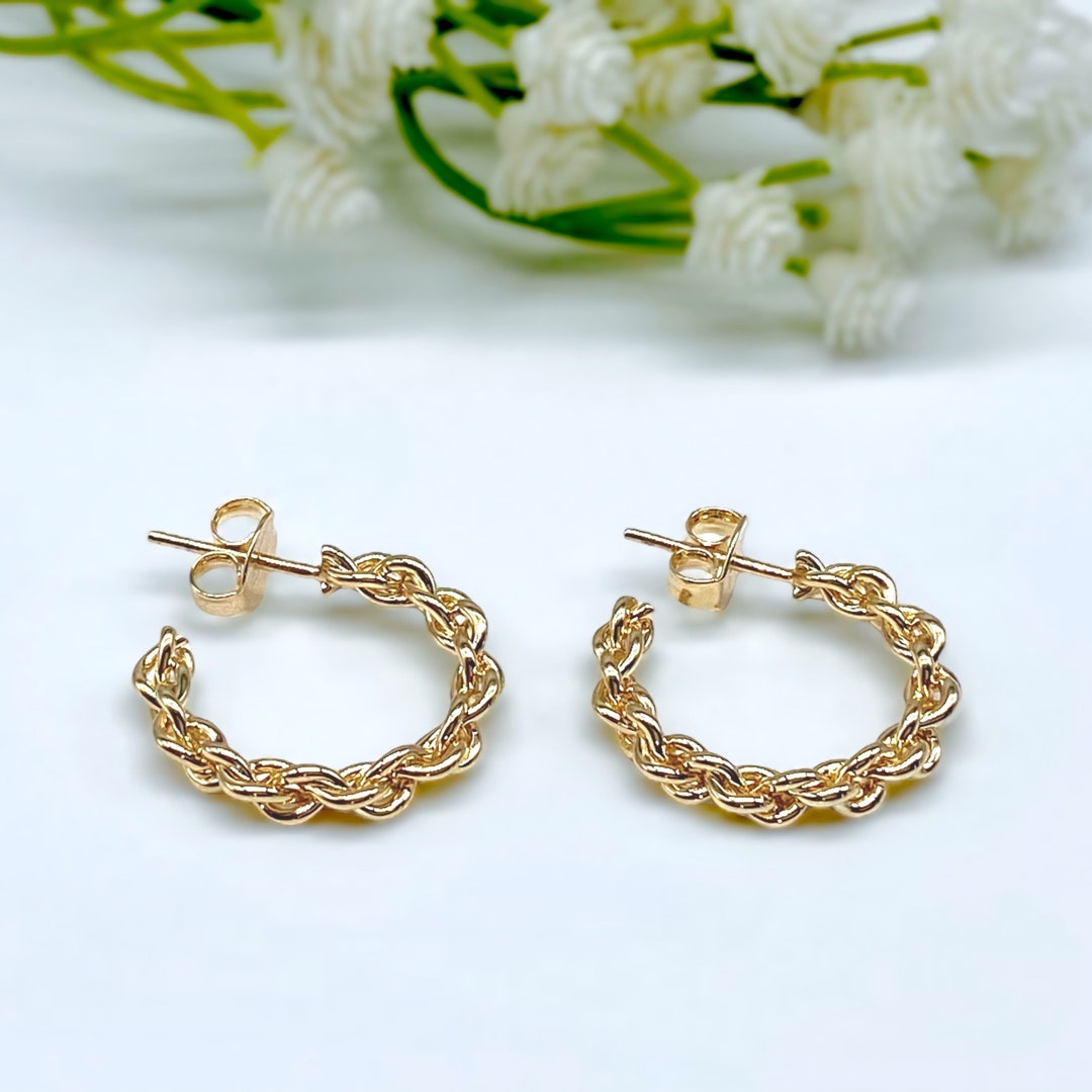 Gold Rope Earrings, Gold Hoop Rope Earrings, Dainty Gold Earrings, Gold