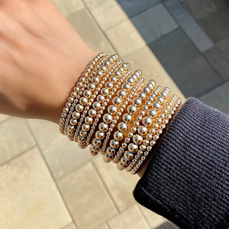 Gold Bead Bracelet Set Minimalist Jewelry Bracelet 14K Gold Etsy