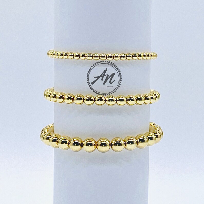 Gold Beaded Bracelet Set 3 PC Set With 4mm 6mm & 8mm High Etsy