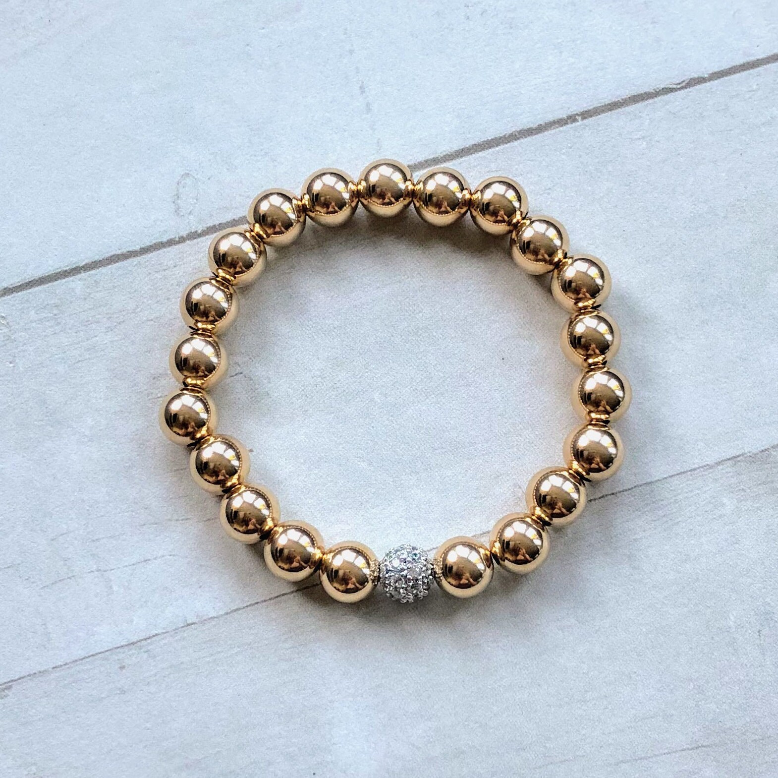 Gold Bead Bracelet, 14K Gold Filled Beaded Bracelet, Gold Bead Bracelet  With Diamond Bead, Gold Ball Bracelet, CZ Diamond Bead Bracelet -   Norway