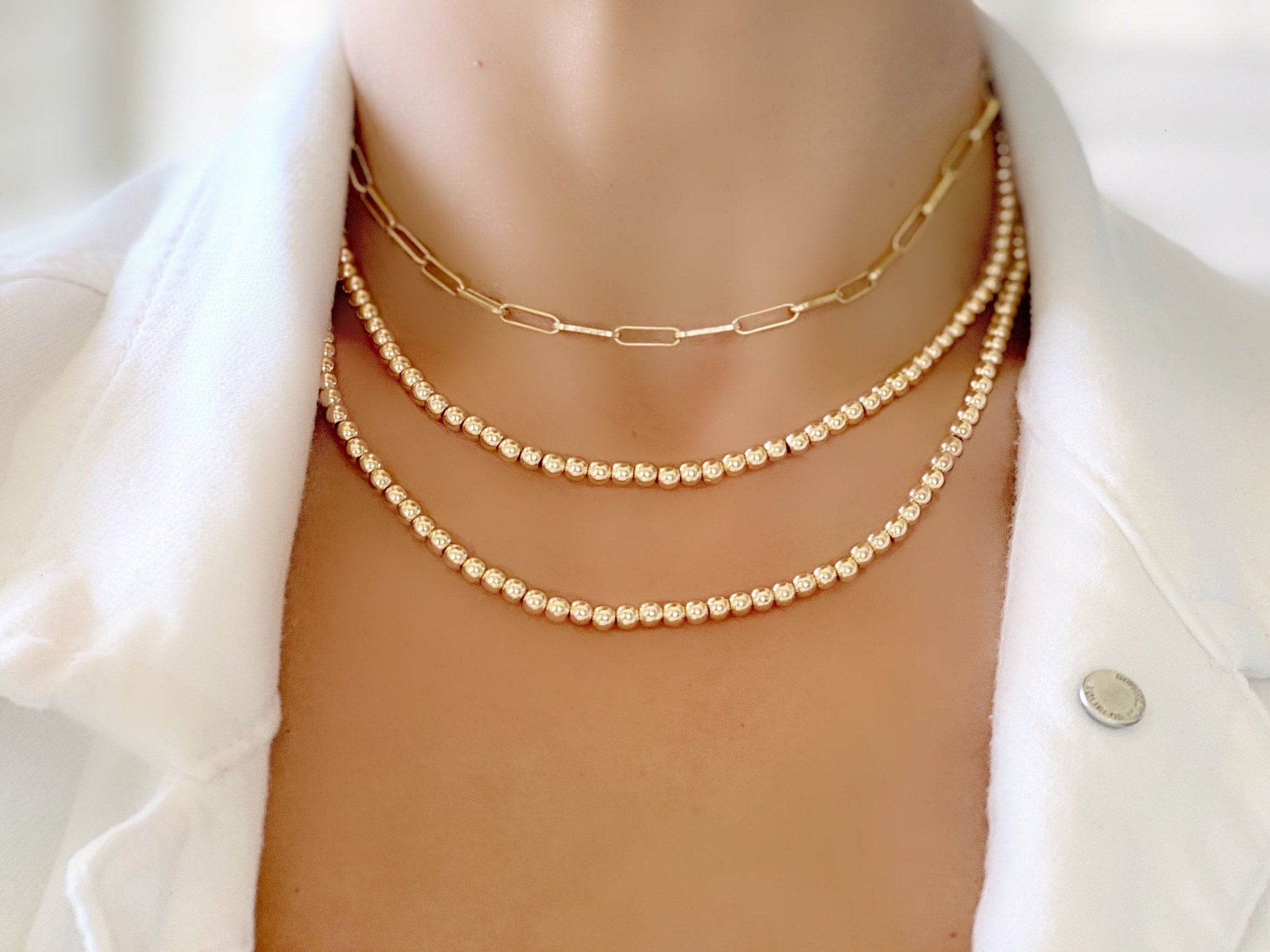 Gold Beaded Choker Necklace 4mm Gold Ball Necklace Gold Etsy