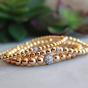 Gold Ball Bead Bracelet, 14K Gold Diamond Ball Bracelet, Minimalist Gold Bracelet, Dainty Bracelet, 14K Gold Jewelry Gift for Her