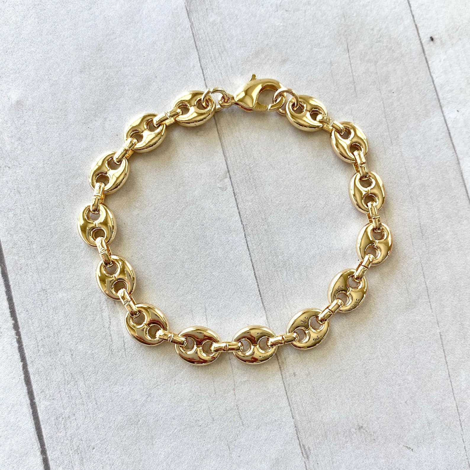 Gold Mariner Link Bracelet Puffed Link Bracelet Large Link Etsy Canada