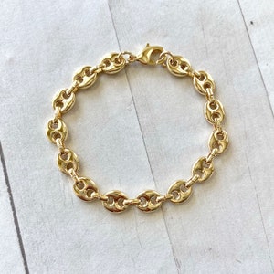 Gold Mariner Bracelet, Mariner Link Bracelet, Puffed Mariner Bracelet, Gold Chunky Bracelet, Gold Link Bracelet, Gold Chain Bracelet, Gifts