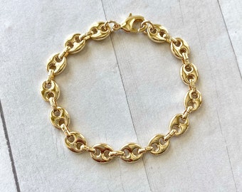 Gold Mariner Bracelet, Mariner Link Bracelet, Puffed Mariner Bracelet, Gold Chunky Bracelet, Gold Link Bracelet, Gold Chain Bracelet, Gifts