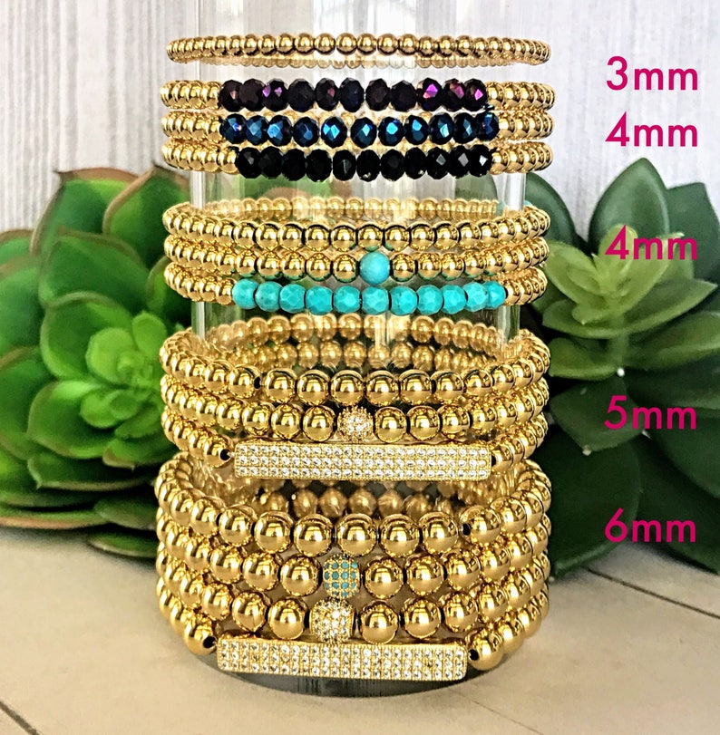 Gold Beaded Ball Bracelet Shiny Round Metal Bracelet 14K Etsy