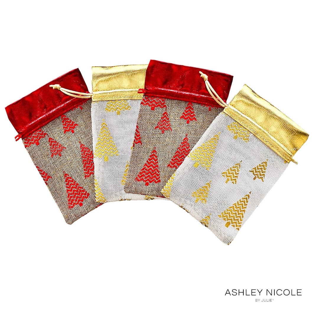 Holiday Drawstring Gift Bags, Gift Bags for Small Gifts, Metallic