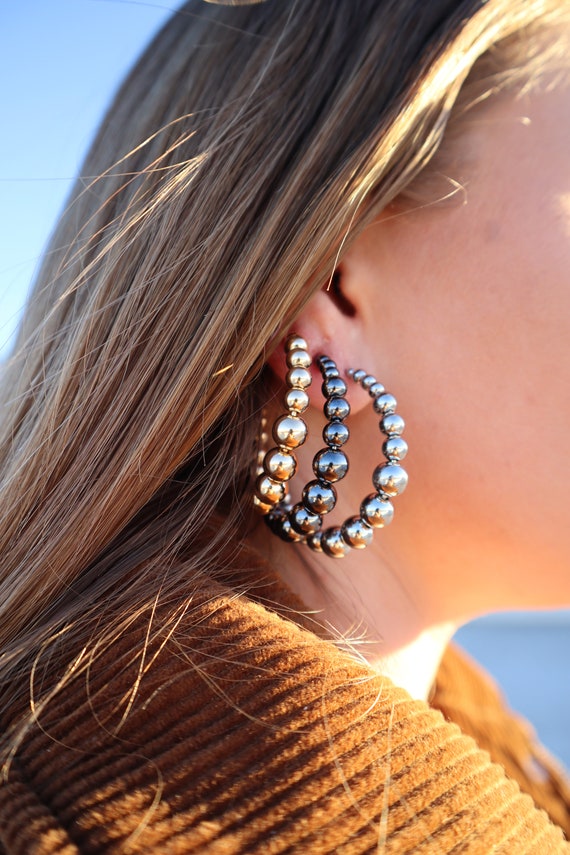 Beaded Hoop Earrings Ball Hoop Earrings Gold Filled Hoop Etsy