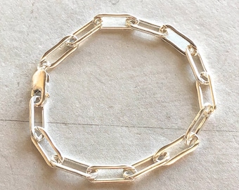 Solid Sterling Silver Paperclip Bracelet: Chunky Chain, Handmade Unisex Jewelry Gift