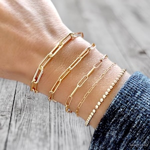14K Gold Filled Paperclip Bracelet: Rectangle Link Chain