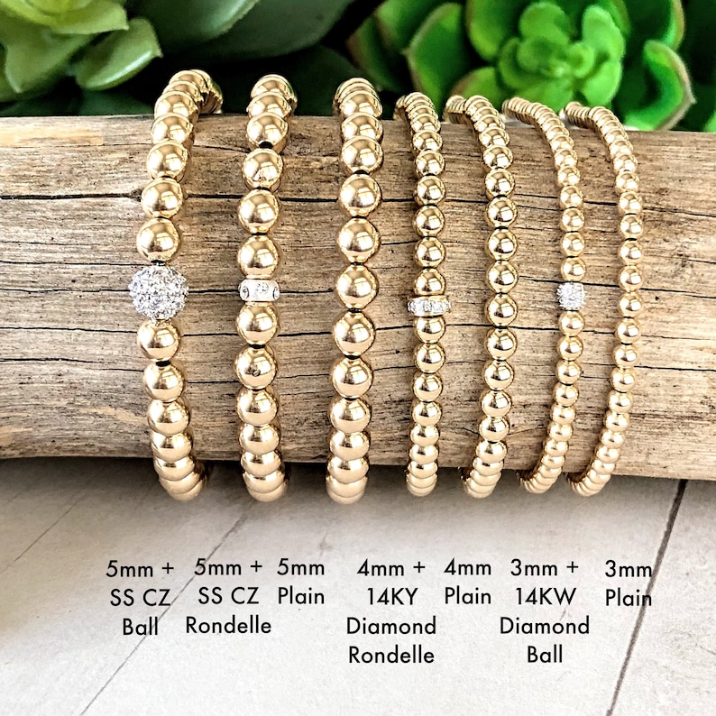No Tarnish 14K Gold Bead Bracelet Gold Filled Stretch Fit Etsy