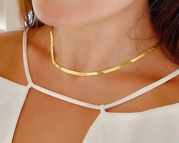 Herringbone Chain Necklace 14k Gold Plated