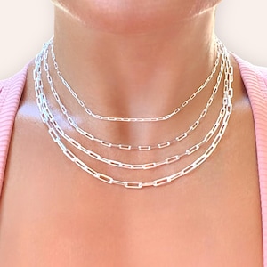 925 Sterling Silver Paperclip Necklace, Silver Chain Paperclip, Dainty Silver Necklace 925 Silver, Silver Necklace Jewelry Gifts, 14" - 24"