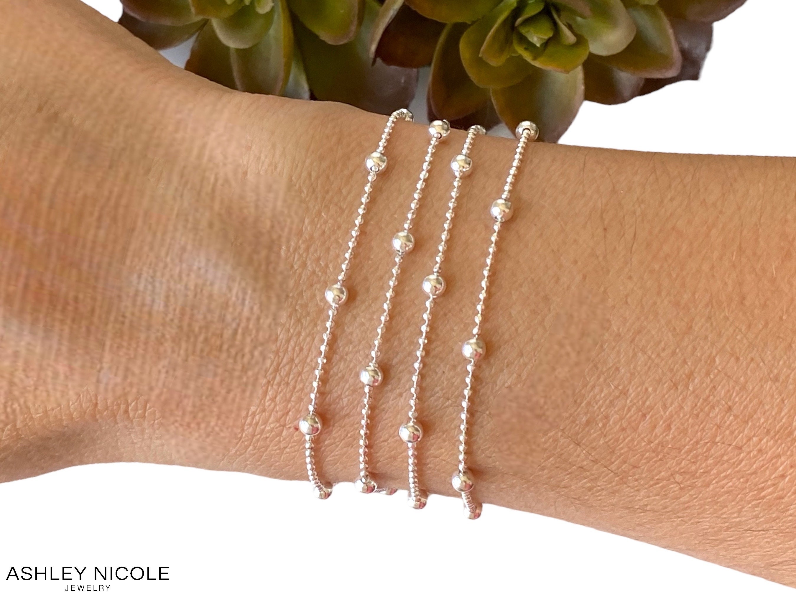 Silver Ball Chain Bracelet, 925 Sterling Silver Satellite Chain Bracelet, Minimal Layering Bracelet, Everyday Silver Jewelry Gift for Women