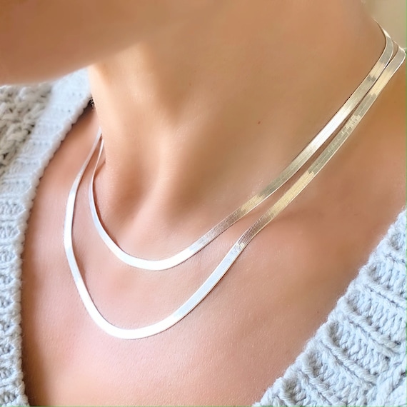 Silver Herringbone Chain Necklace